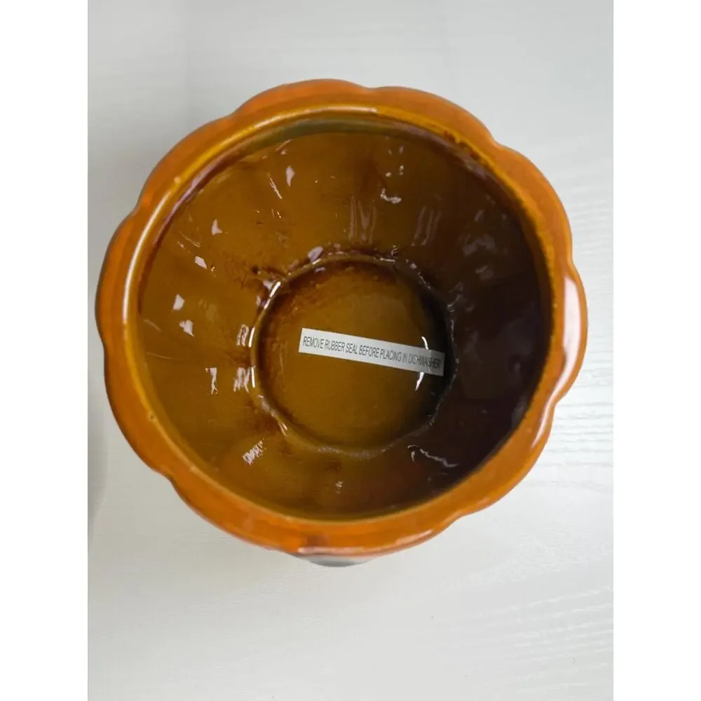 Vintage Ceramic Pumpkin Lidded Jar, Ribbed Stoneware Canister, Fall Decor